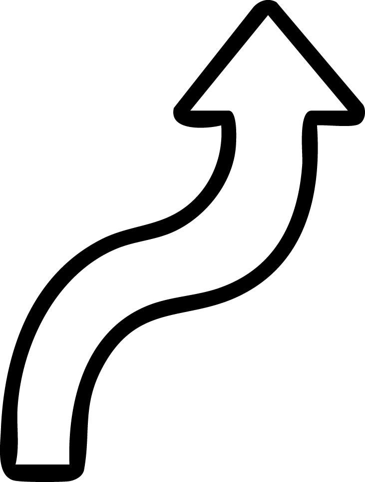 Black line icon of a curved arrow pointing upward, symbolizing movement, clarity, and the next chapter through coaching with Dr. Ashley.
