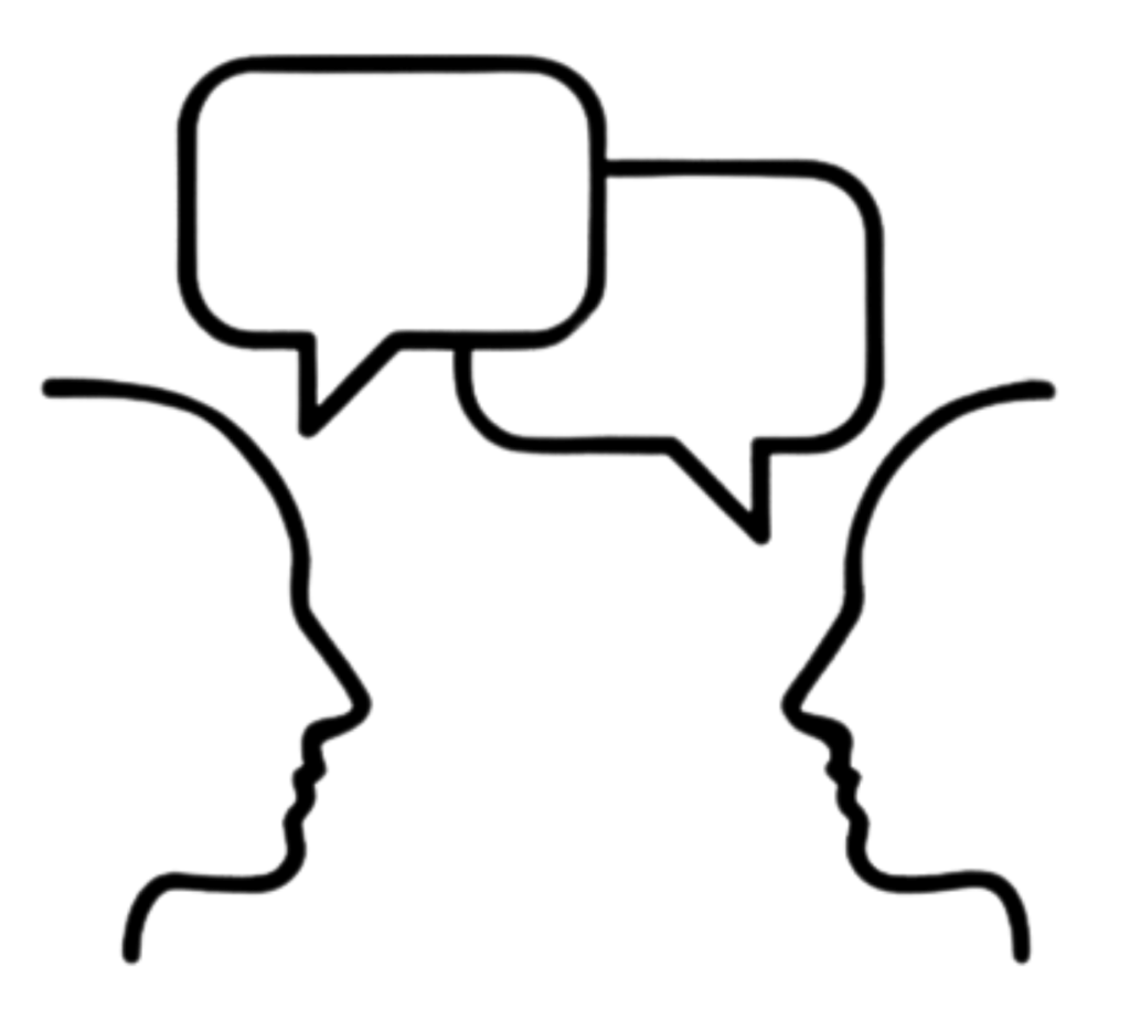 Black line icon representing Conscious Communication. One of Dr. Ashley’s core coaching pillars focused on emotional expression and deep listening.