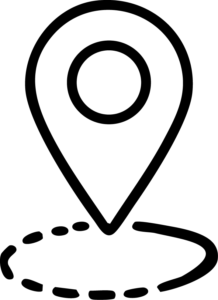Black line icon of a map location pin over a dotted base, representing Dr. Ashley’s Desire Mapping process for uncovering authentic wants and direction.