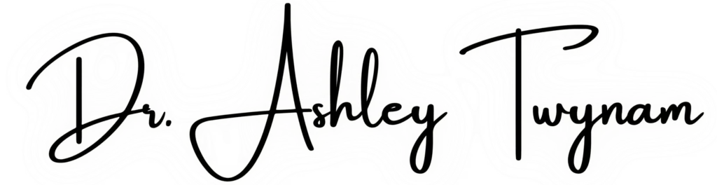 Dr. Ashley Twynam’s handwritten logo in black script, symbolizing grounded and intuitive coaching for women and couples.